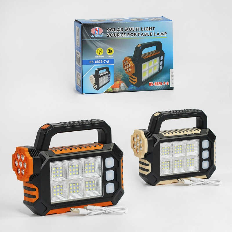 Ліхтар світлодіодний C 57249 (60) акумуляторний, 3 режими роботи, сонячна батарея, USB-кабель, зарядка для телеф., в коробці