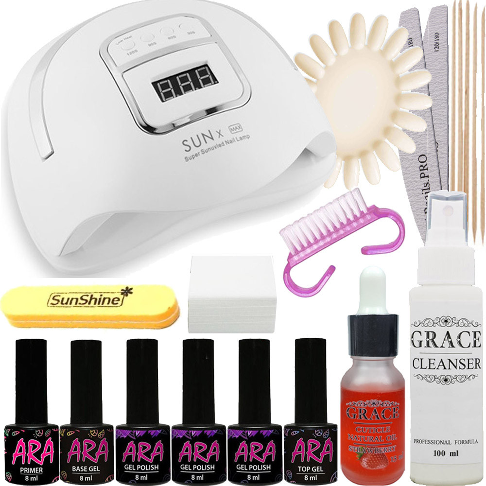 Набір для покриття нігтів гель-лаком Ara Профі + лампа SUN X MAX 168W UV/LED AVADONA