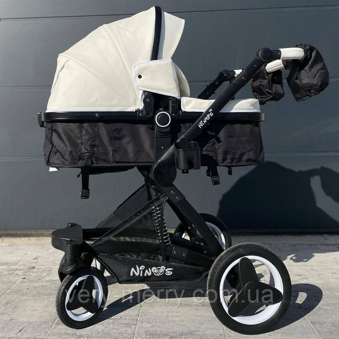 Універсальна коляска-трансформер 2 в 1 Ninos Bono (Нінос Боно) Black and White (чорно-білий колір на чорній рамі), фото 1