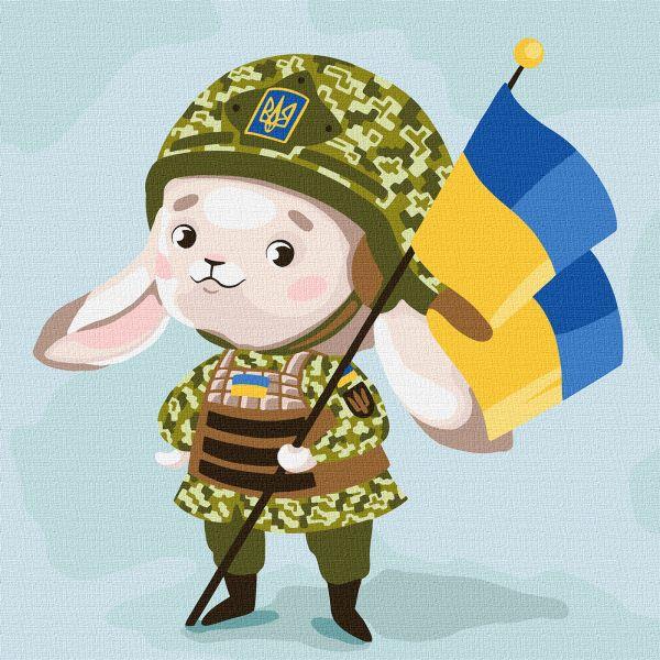 Картина за номерами патріотична Зайчик-захисник ©Катерина Валерьїва 30х30 Ідейка (KHO2402)