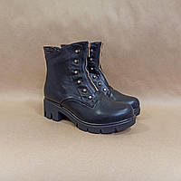 Стильные черные женские теплые ботинки полусапожки сапожки эко - кожа с цепью ДЕМИ 38 - 24.5 см