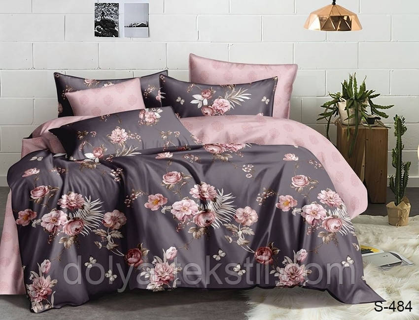 Сатин 2-спальна постільна білизна ТМ TAG з компаньйоном S484, фото 1