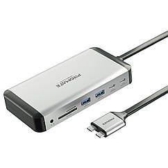 Док-станція 13-в-1 для MacBook Promate VersaHub-MST USB-C PD/2xHDMI/4xUSB3.0/RJ45/SD/microSD/AUX 3.5 мм Grey (versahub-mst.grey)
