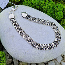 Чоловічий масивний срібний браслет 925° проби 22,5 см * 9 мм "Плоский бісмарк" із чорнінням, фото 4