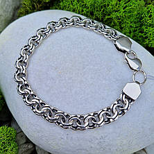 Чоловічий масивний срібний браслет 925° проби 22,5 см * 9 мм "Плоский бісмарк" із чорнінням, фото 2