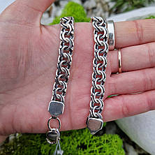 Чоловічий масивний срібний браслет 925° проби 22,5 см * 9 мм "Плоский бісмарк" із чорнінням, фото 3