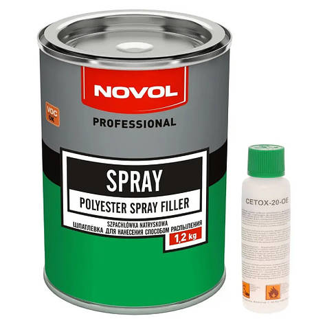 Шпаклівка рідка Novol SPRAY 1.2 кг + Затверджувач 50 мл, фото 1
