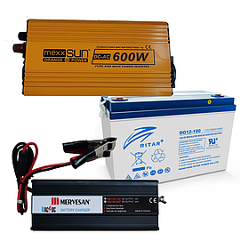 Комплект резервного автономного енергоживлення 600 Вт з АКБ GEL 1200 Вт/год для котла, квартири, чистий синус