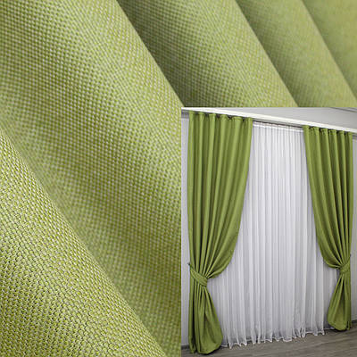 Комплект штор (2шт. 1,5х2,7м.) льон-блекаут рогожка, колекція "Льон Мішковина". Колір салатовий. Код 320ш 30-058