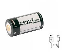 Акумулятор Li-ion Keeppower RCR123A 3.0В 1000mAh (P1634U2) з micro USB
