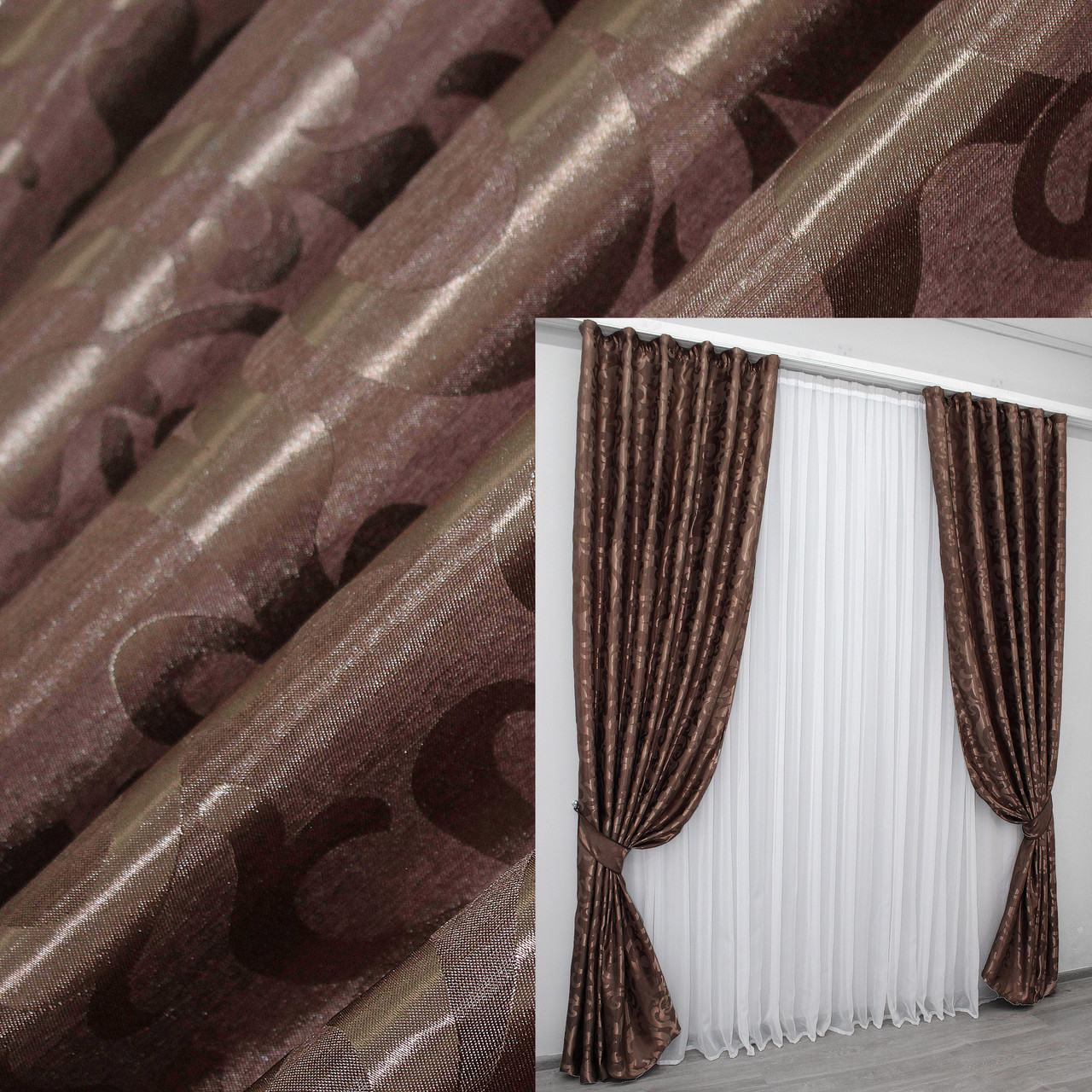 Комплект штор (2шт. 1,5х2,7м.) жакард, колекція "Вензель". Колір світло-коричневий. Код 478ш 30-219, фото 1