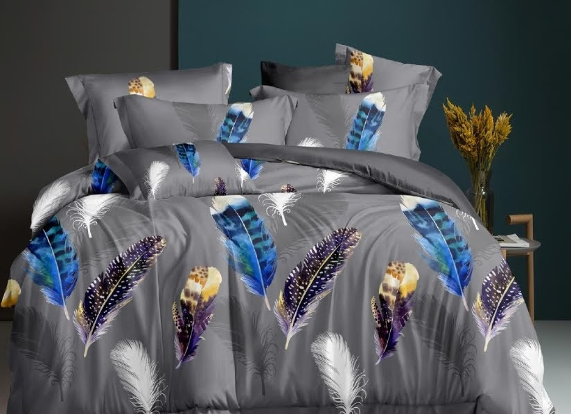 Двоспальний розмір постільна білизна бязь «Юта» з принтом пера, фото 1