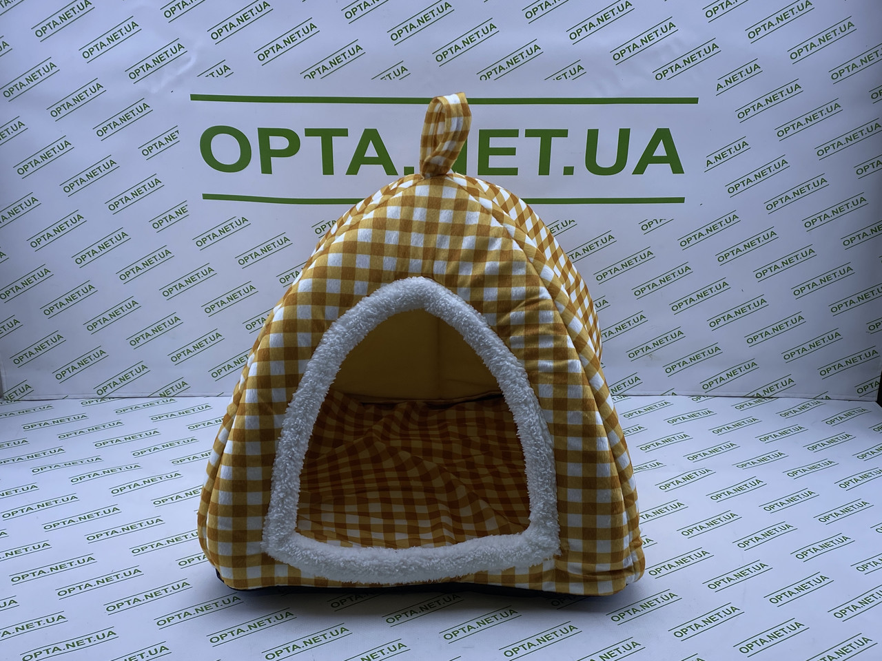 М'яка будка для собак і кішок у жовту клітину, фото 1