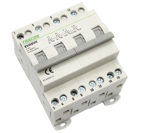 Перемикач на генератор TRACON SVK4-63, I-0-II трипозиційний 63 А, 4 полюси