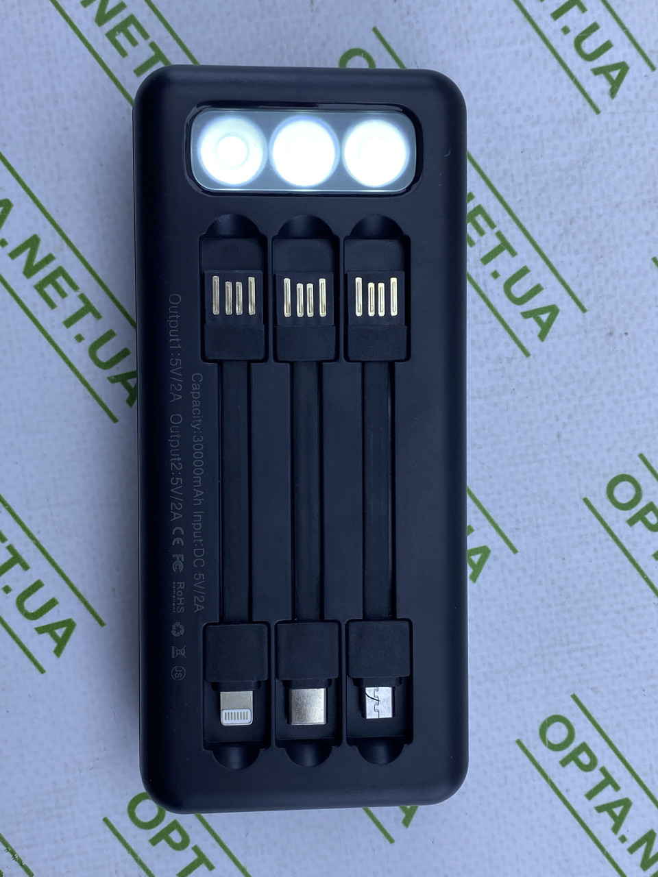 Павербанк Power Bank із сонячною панеллю 30000 mAh A88-1 3 кабелі зарядка повербанк, фото 1