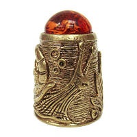 Наперсток коллекционный из бронзы с янтарем Улитка