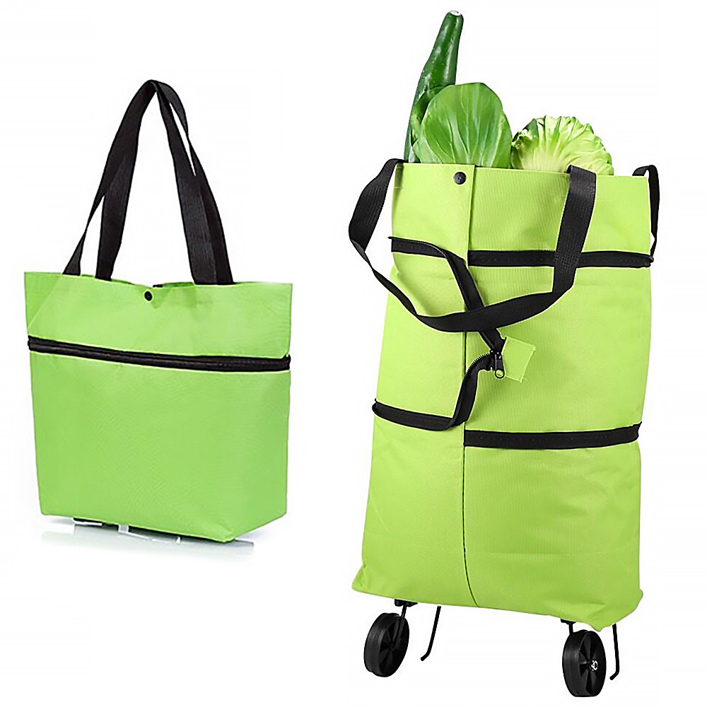 Складна Сумка на Колесах 2в1 (46х27х12 См), Зелена / Господарська Сумка ...