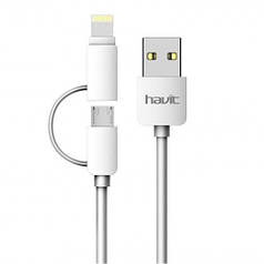 Кабель з'єднувальний зарядний HAVIT HV-CB610X USB to Micro USB + Lightning 1 м білий HV-CB610X