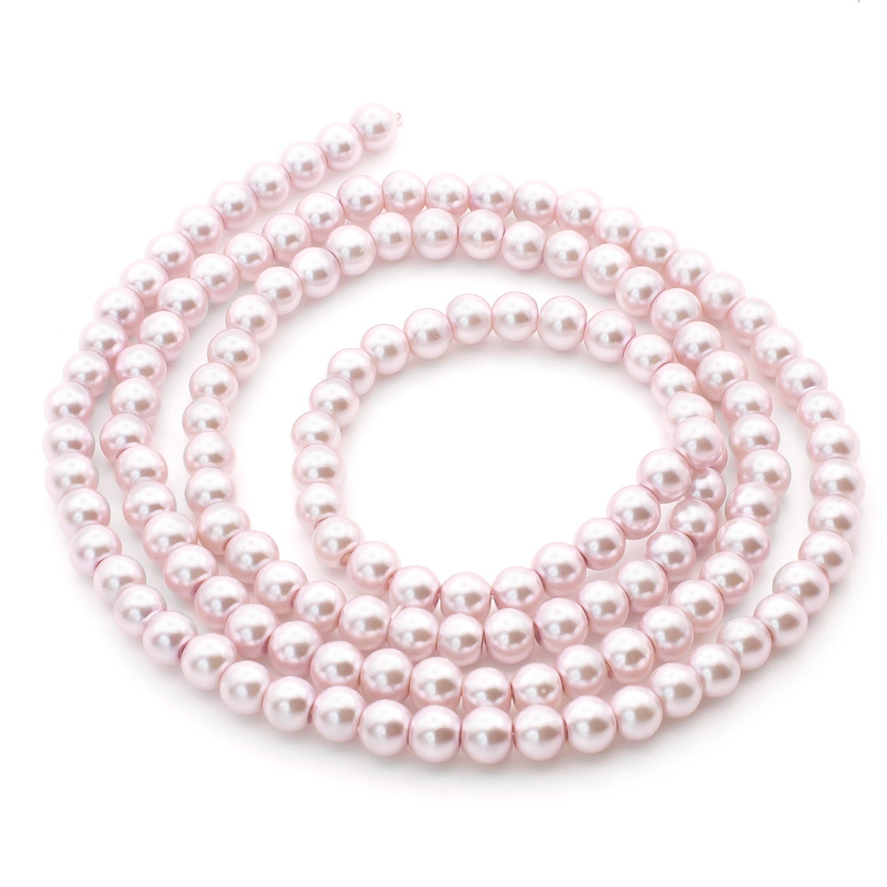 Намистини скло під перли 6 мм Рожевий ніжний нитка 80 см, фото 1