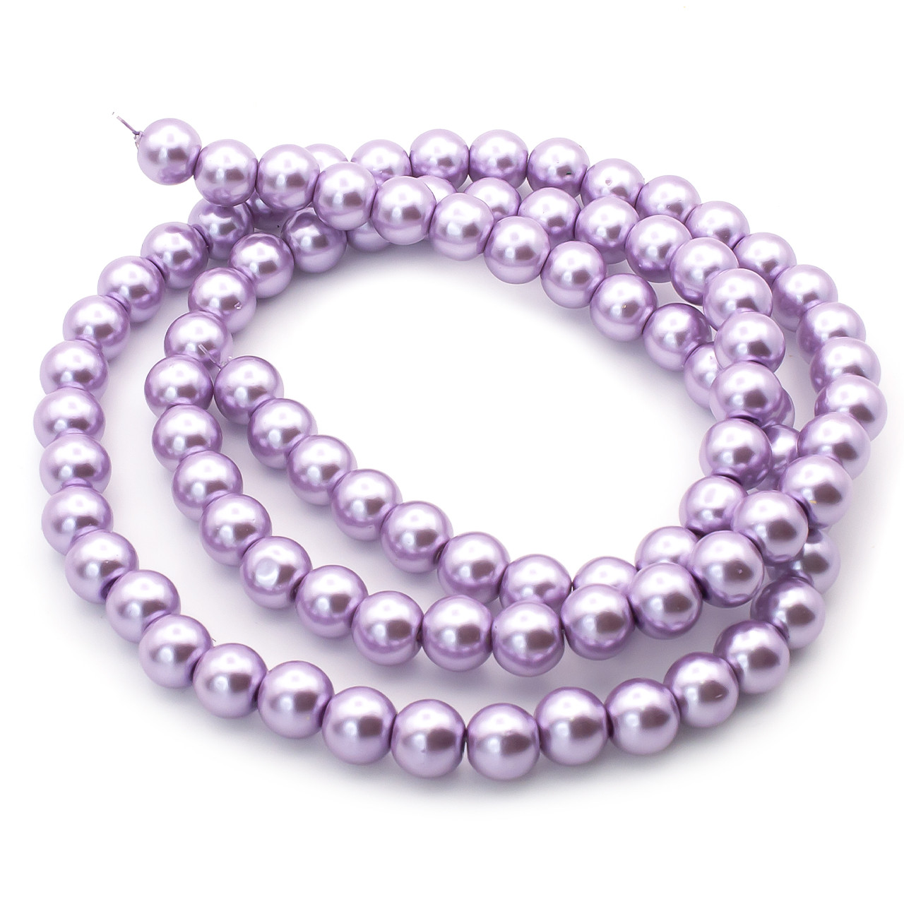 Намистини скло під перли 10 мм Бузковий нитка 80 см, фото 1