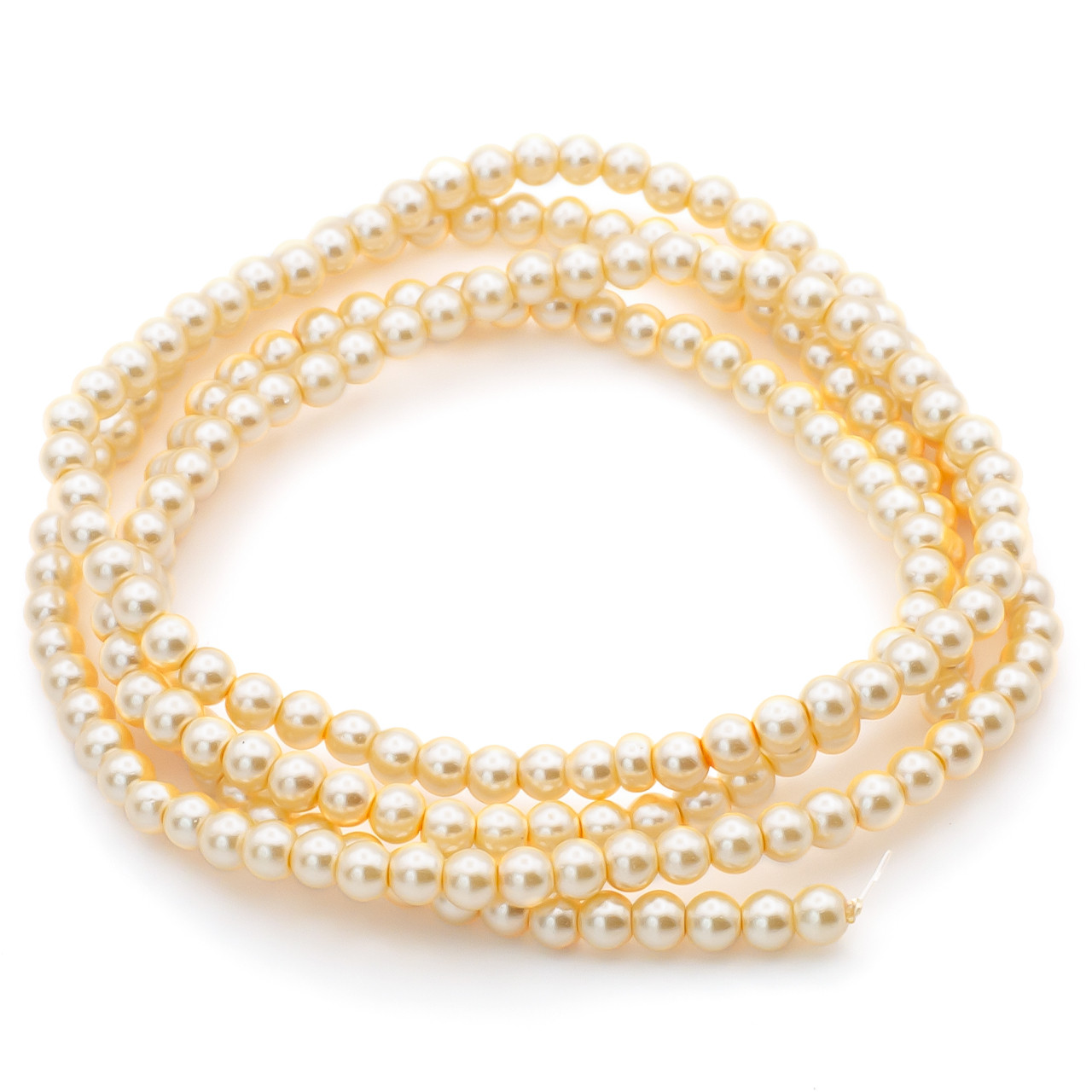 Намистини скло під перли 10 мм Жовтий світлий нитка 80 см, фото 1