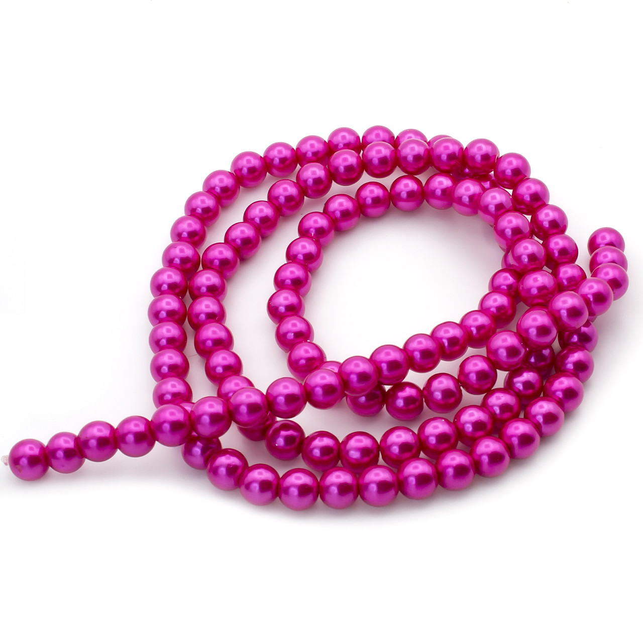 Намистини скло під перли 8 мм Фуксія нитка 80 см, фото 1