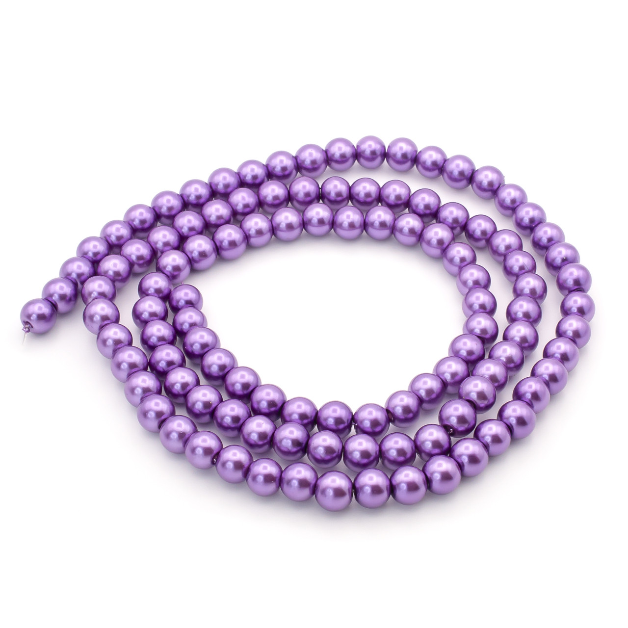 Намистини скло під перли 8 мм Фіолетовий нитка 80 см, фото 1