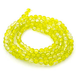 Намистини Бите скло кракелюр 6 мм Жовтий з прозорим нитка 80 см