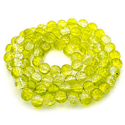 Намистини Бите скло кракелюр 10 мм Жовтий з прозорим нитка 80 см