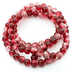 Намистини Бите скло кракелюр 8 мм Червоний з прозорим нитка 80 см