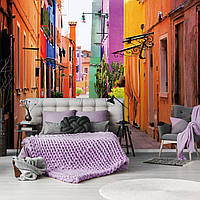 Флизелиновые фотообои 3д Узкая цветная улочка Бурано Венеция (10745V)+клей