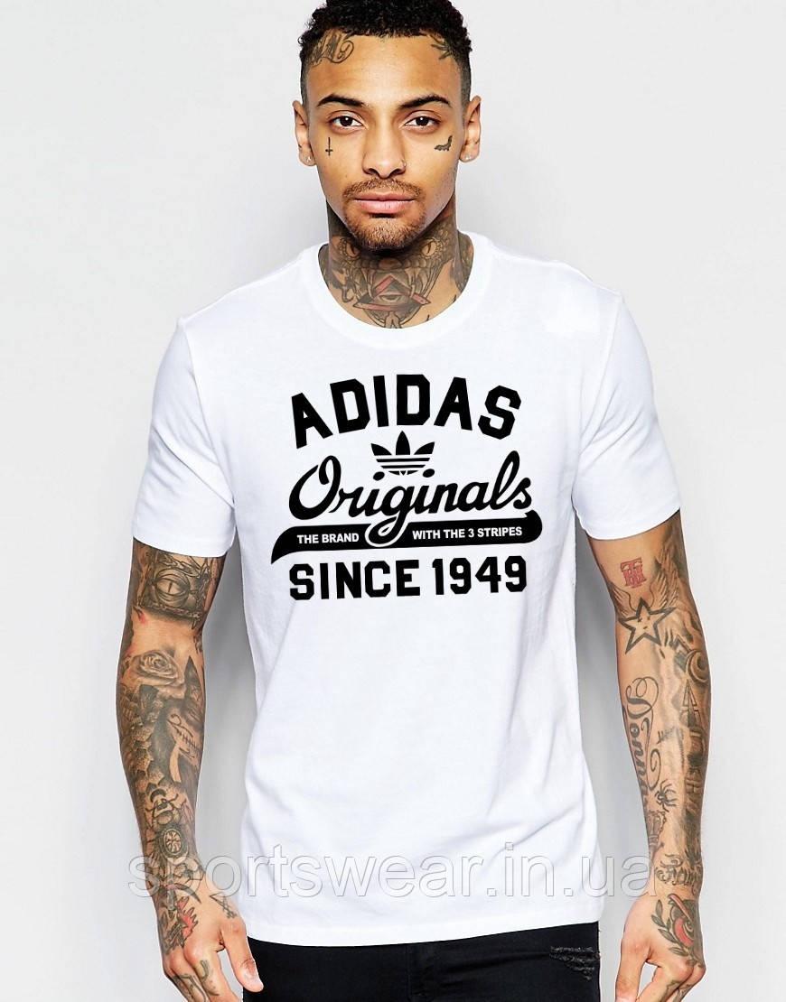 Футболка чоловіча Adidas Originals Спортивна футболка хлопок з принтом Адідас Ориджинал Орігіналз біла