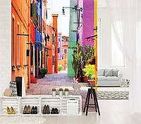 Фото обои три де 184x254 см 3д Узкая цветная улочка Бурано Венеция (10745P4A)+клей