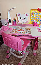 Дитячий зростаючий стіл-парта трансформер зі стільцем для дівчинки школяра | Evo-kids BD-04 XL Teddy з лампою, фото 3