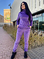 Женский велюровый спортивный костюм , ткань турецкий велюр, ворот стойка, р.48-50 фиолет