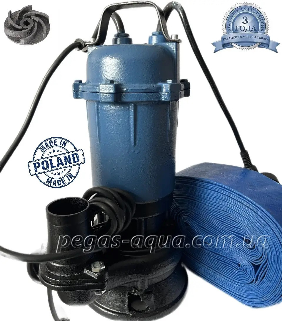 Фекальний насос GRANDWATER 2.5 кВт з ножем + шланг 25 м (комплект) гарантія 3 роки, фото 1