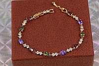Браслет Xuping Jewelry волна с темными цветными камнями 17 см 4 мм золотистый