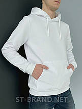 2XL, 3XL. Чоловіча толстовка з капюшоном, 100% Cotton, кофта худі з натурального трикотажу - біла, фото 6