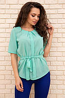 Летняя блузка шифоновая, с короткими рукавами и пояском, цвет ментоловый, размеры 46, 44, 42 FA_000371