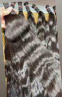 Натуральные волосы в срезе черные, волна 40 см 50 грамм для наращивания