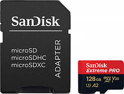 Карта пам'яті SanDisk 128 GB microSDXC UHS-I U3 Extreme Pro A2 + SD Adapter SDSQXCY-128G-GN6MA