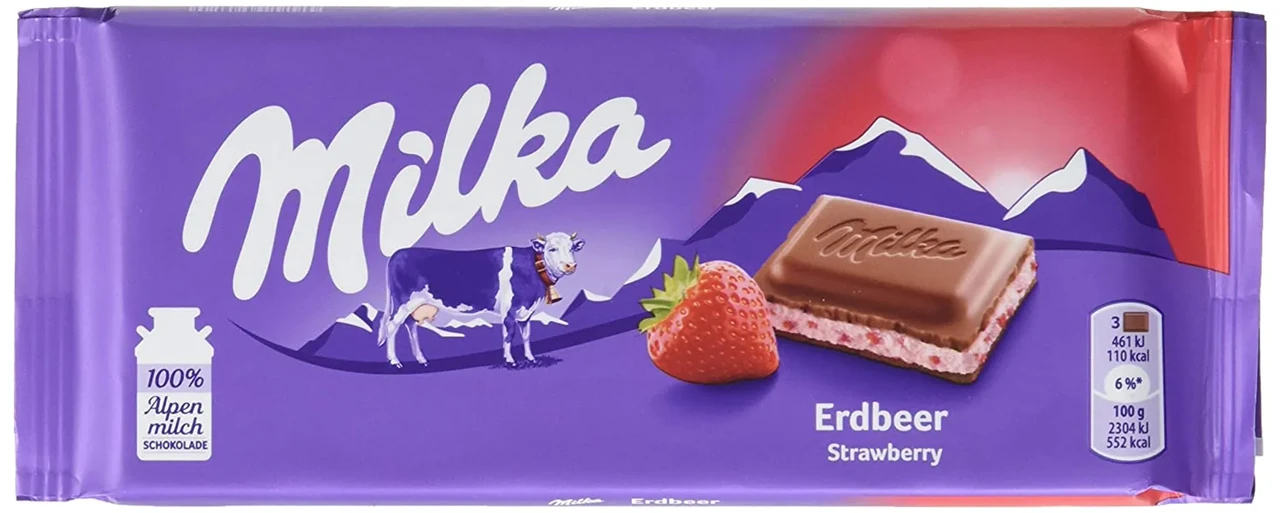 Шоколад Milka Erdbeer з полунично-йогуртовою начинкою 100g, 1шт