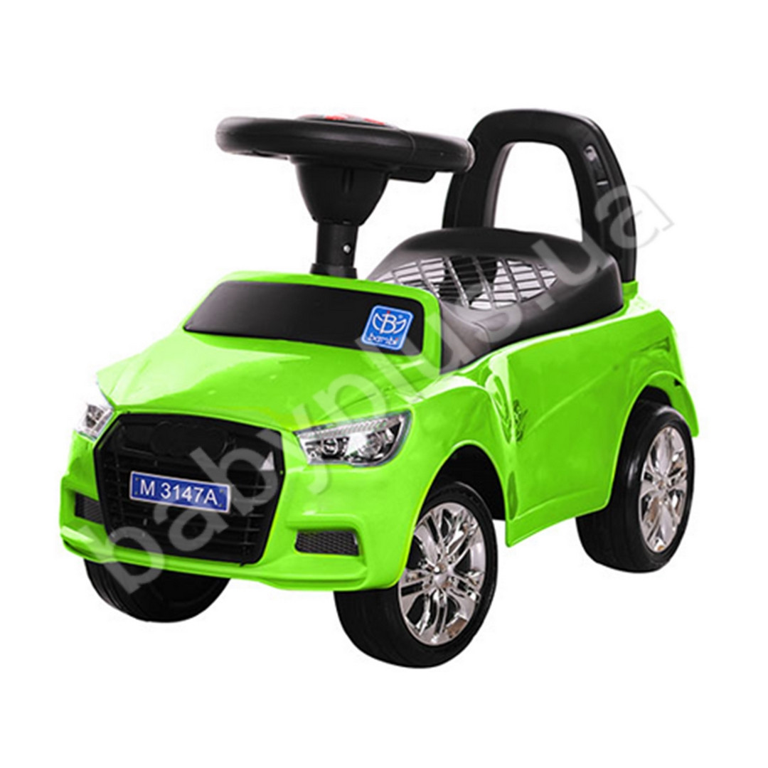 Каталка-толокар M 3147A-5 гум. покр. колеса, світло, муз., бат., зелений., фото 1