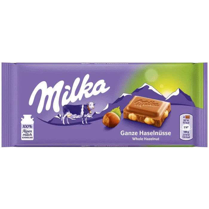 Шоколад Milka з цілим фундуком Whole Hazelnuts 100г, 1шт