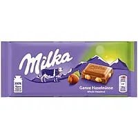 Шоколад Milka з цілим фундуком Whole Hazelnuts 100г, 1шт