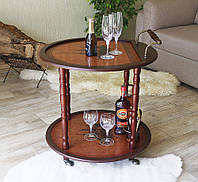 Столик-бар круглый коричневый из дерева на колесиках