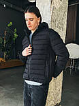 Куртка чоловіча весняна весна-осінь зі знімним капюшоном Туреччина чорна. Живе фото, фото 3