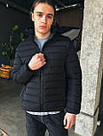 Куртка чоловіча весняна весна-осінь зі знімним капюшоном Туреччина чорна. Живе фото, фото 2