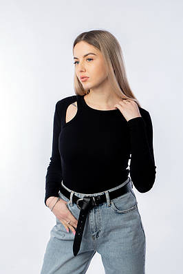 Пуловер жіночий з декоративним вирізом на плечі чорний 4724 (2000000092676)