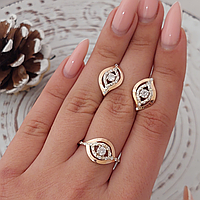 Комплект кольцо и серьги серебряный Бали с золотом и фианитами